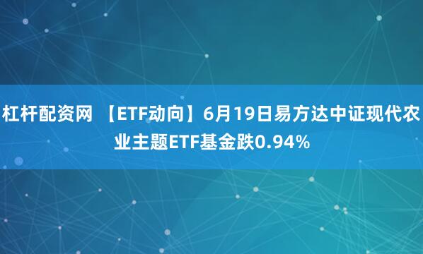 杠杆配资网 【ETF动向】6月19日易方达中证现代农业主题ETF基金跌0.94%